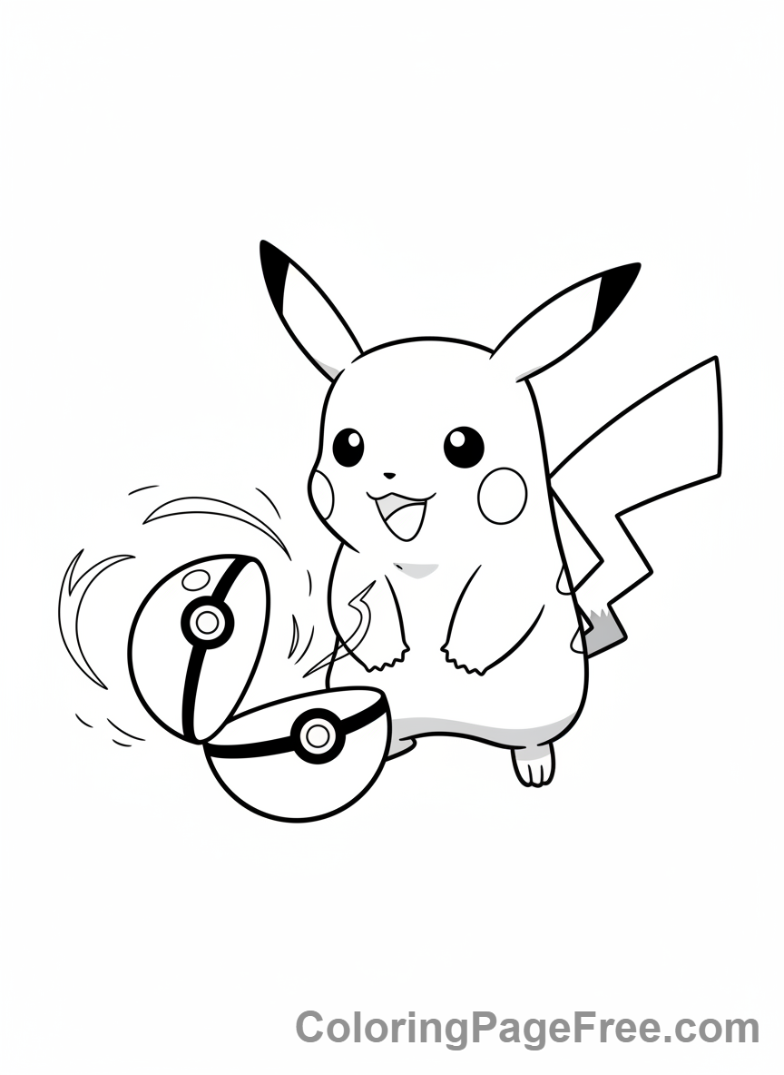 Pikachu coloring page - Pikachu with Pokeball