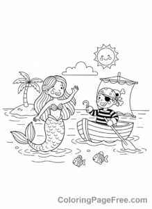 Pirate coloring page - Mermaid pirate friend