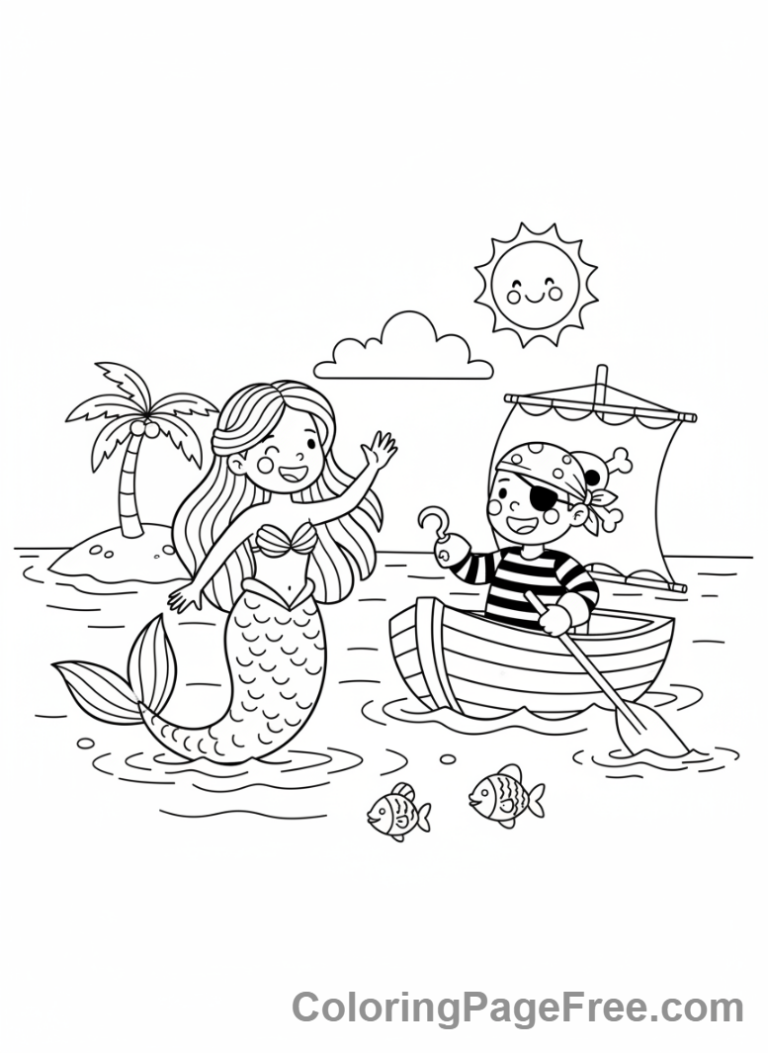 Pirate mermaid coloring page