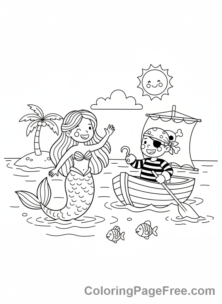 Pirate coloring page - Mermaid pirate friend