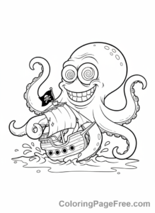 Pirate coloring page - Octopus ship attack