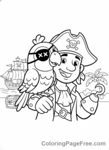 Pirate coloring page - Parrot pirate shoulder