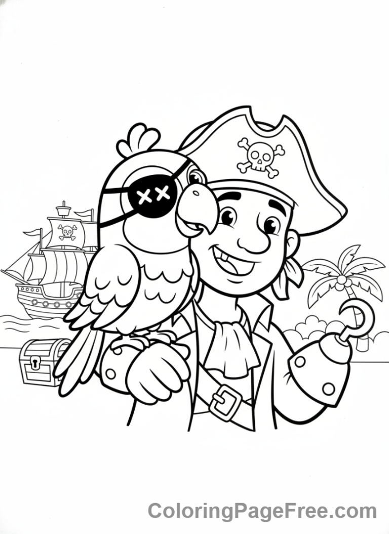 Pirate coloring page - Parrot pirate shoulder