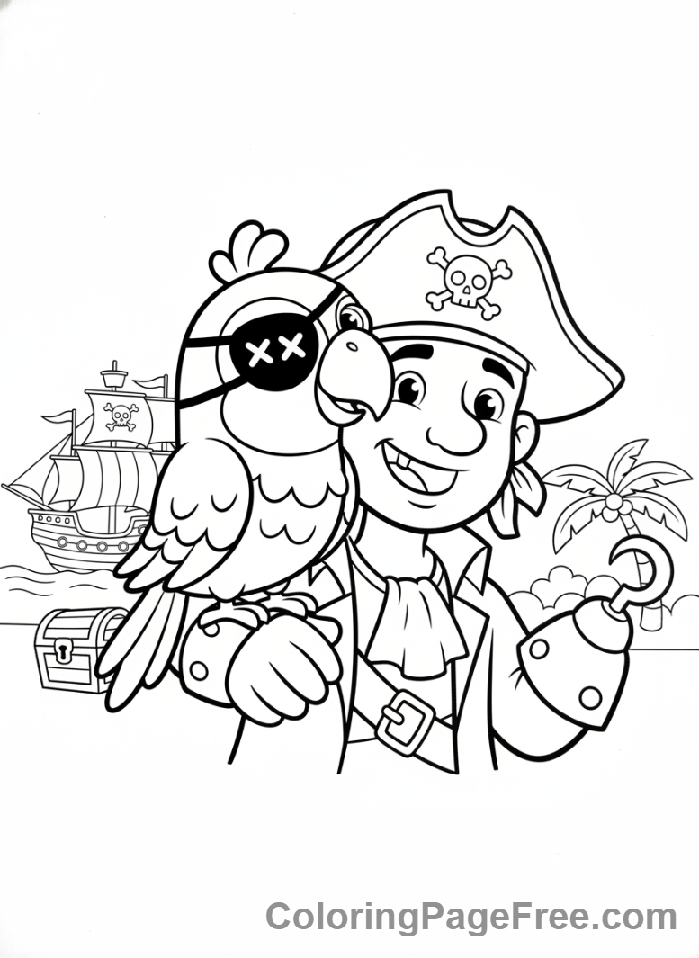 Pirate coloring page - Parrot pirate shoulder