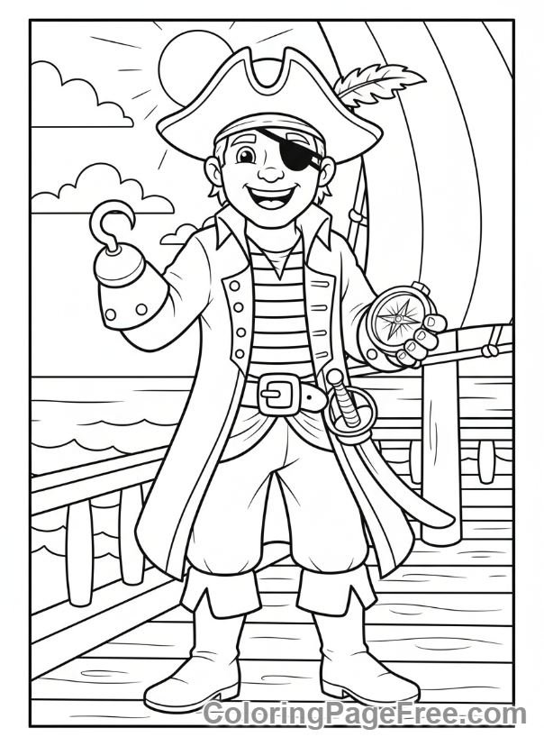 Pirate coloring page - Pirate captain smiling
