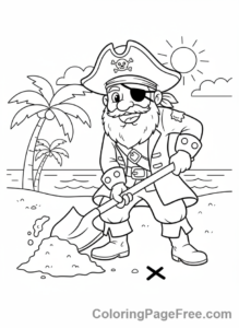 Pirate coloring page - Pirate digging treasure