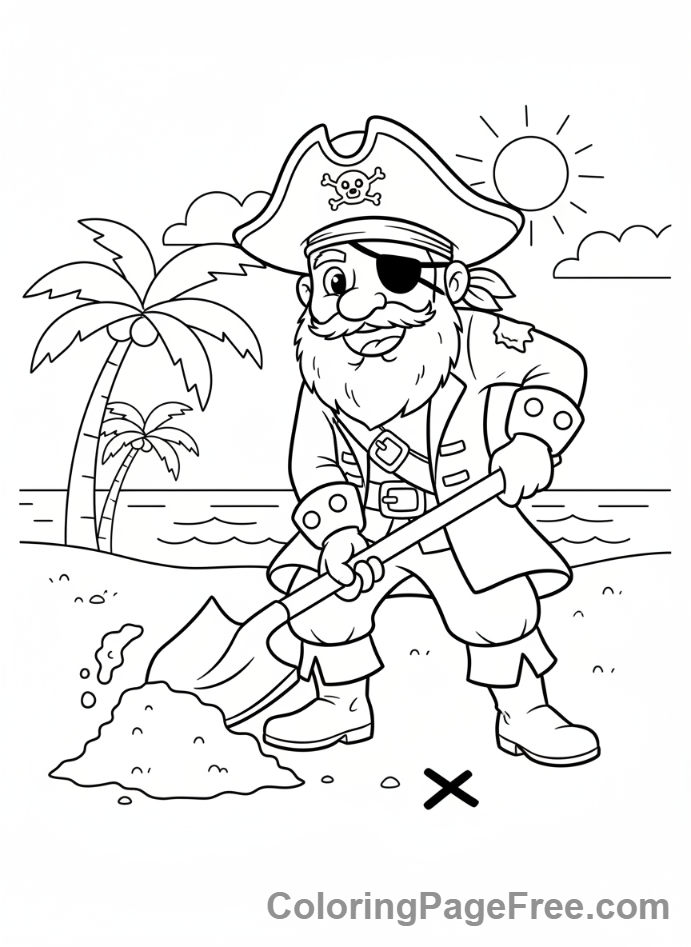 Pirate coloring page - Pirate digging treasure