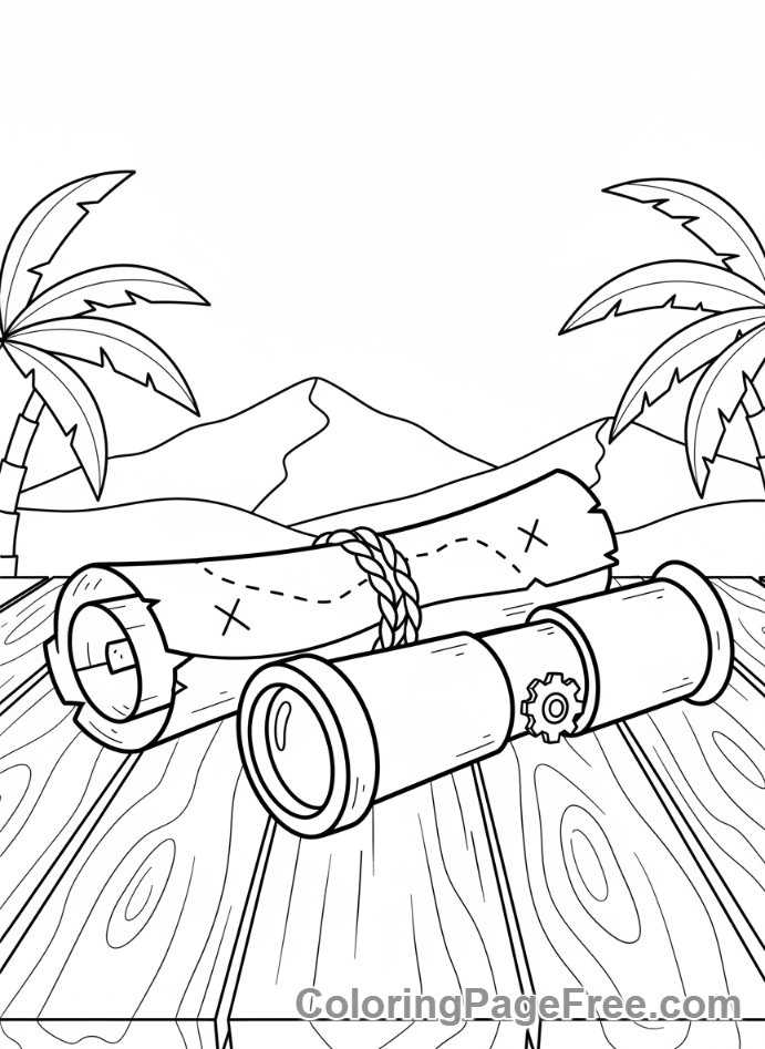 Pirate coloring page - Pirate map spyglass