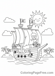 Pirate coloring page - Pirate ship sailing