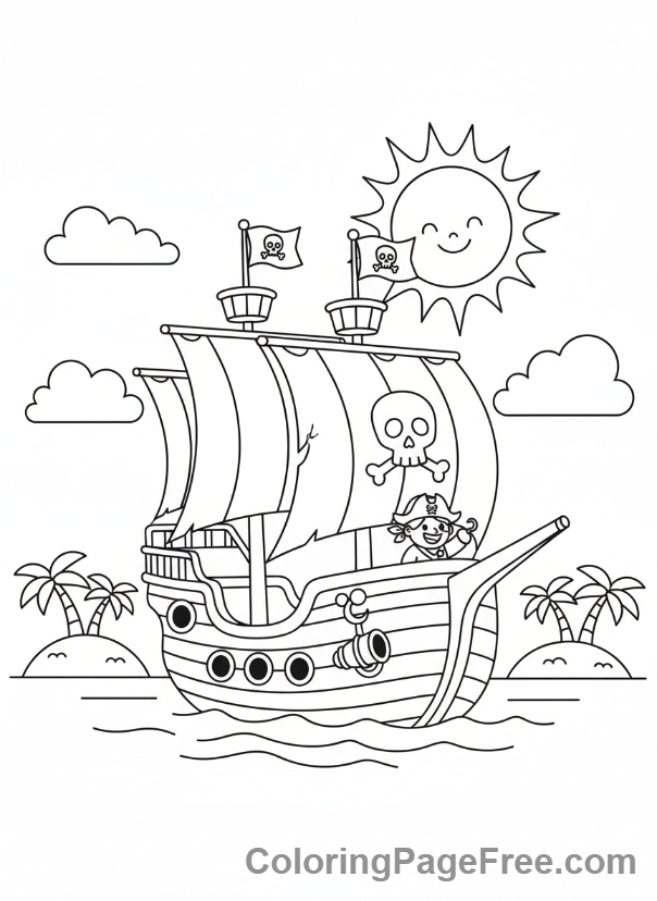 Pirate coloring page - Pirate ship sailing