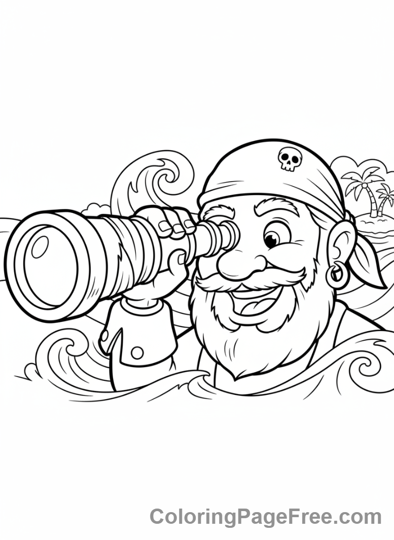 Pirate coloring page - Pirate telescope view