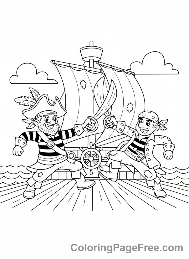 Pirate coloring page - Pirates sword fighting