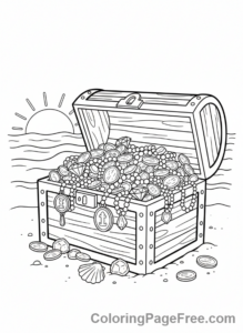 Pirate coloring page - Treasure chest open