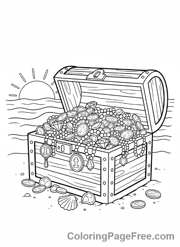 Pirate coloring page - Treasure chest open