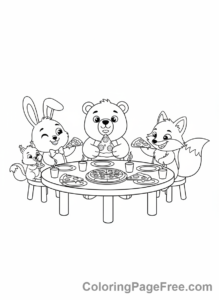 Pizza coloring page - Animals Pizza Party