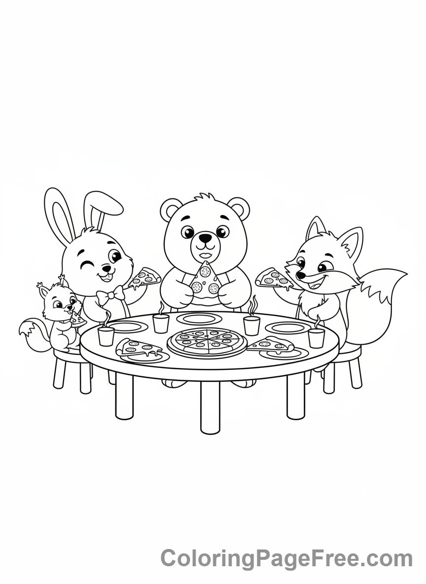 Pizza coloring page - Animals Pizza Party