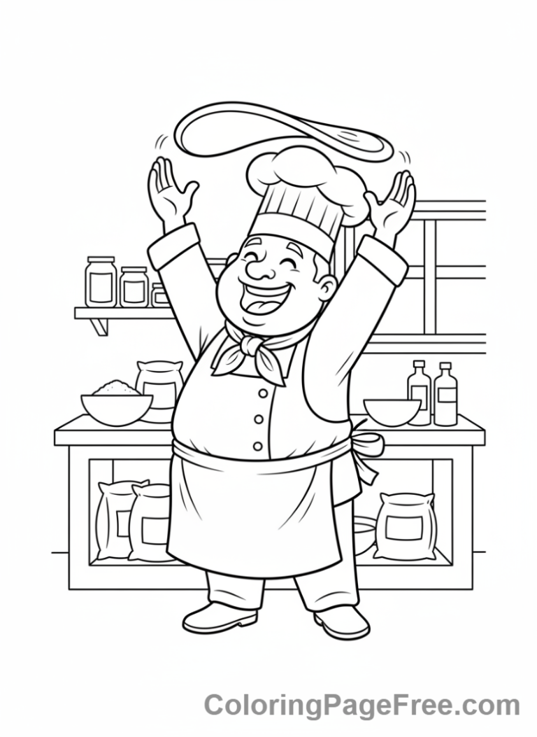 Chef tossing pizza dough coloring page