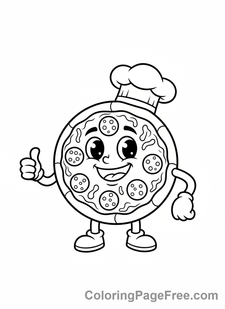 Happy pizza character coloring page