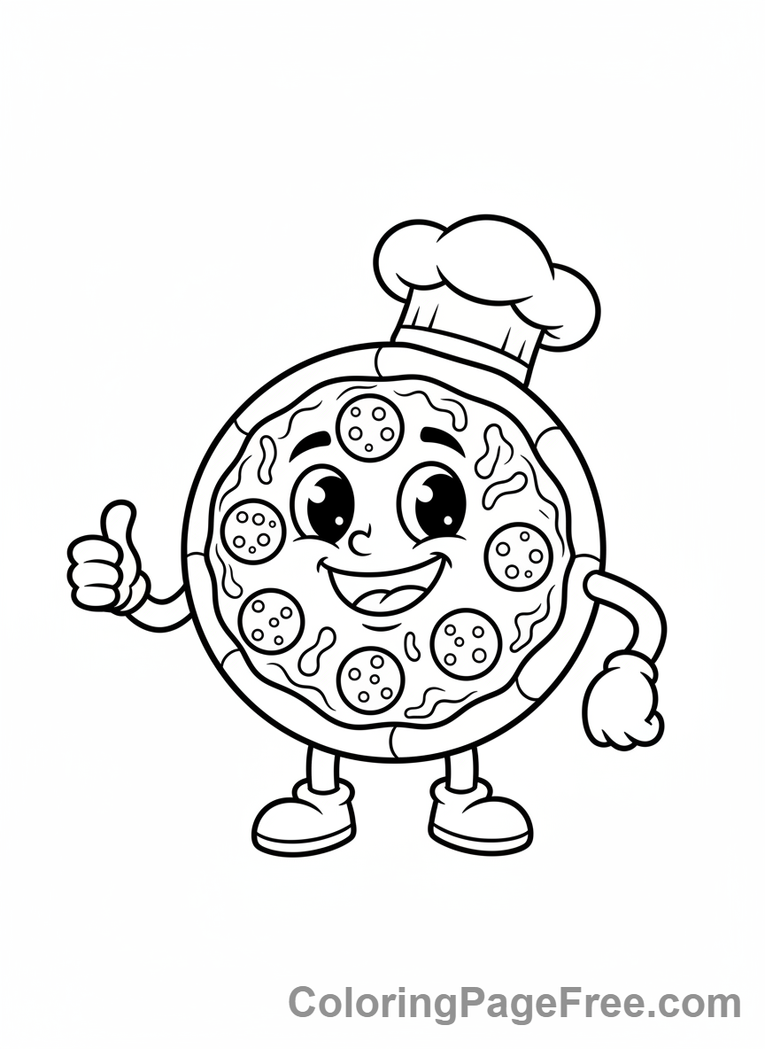Pizza coloring page - Happy Pizza Character