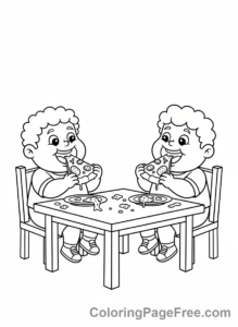 Pizza coloring page - Kids Eating Pizza