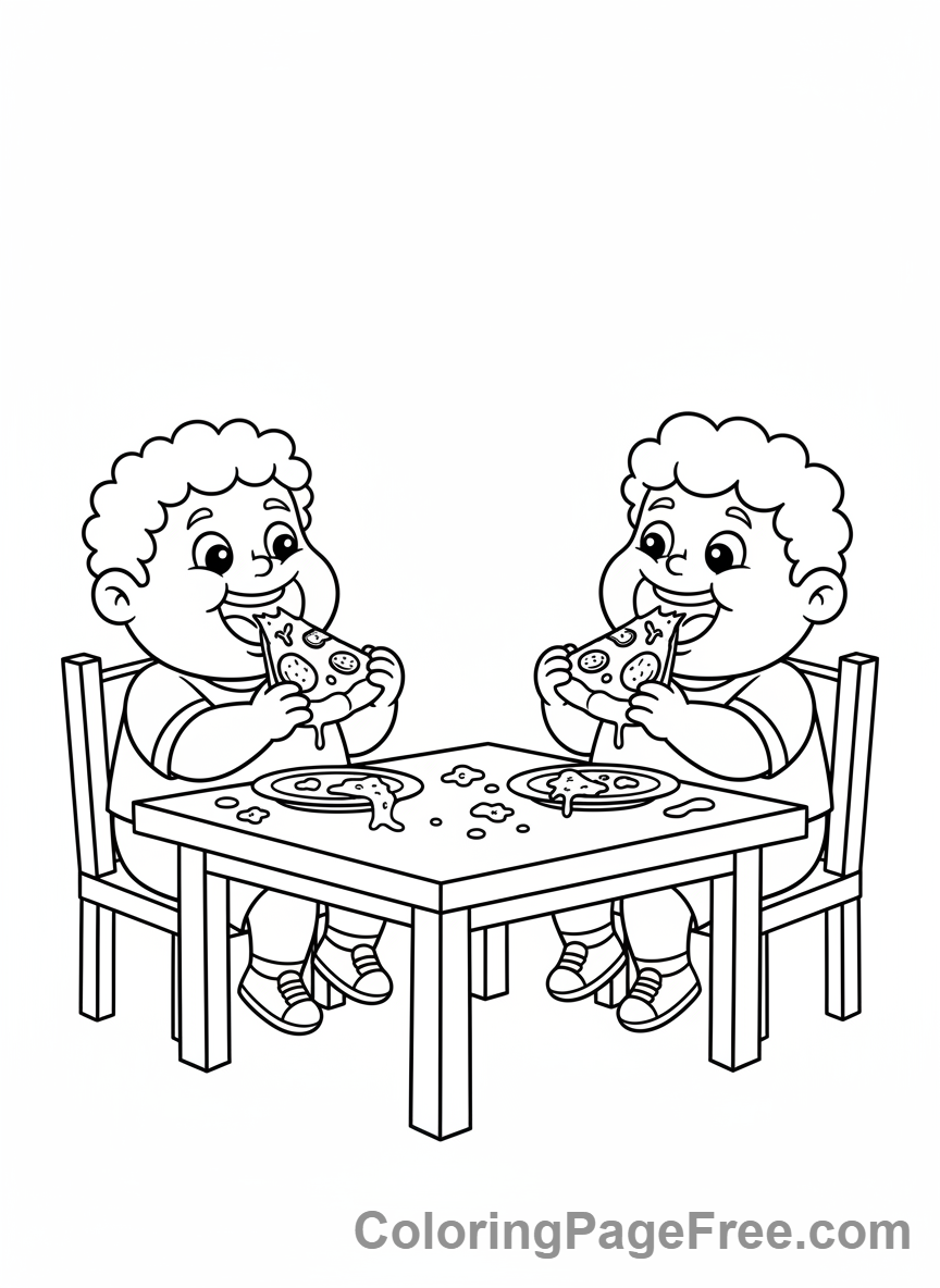 Pizza coloring page - Kids Eating Pizza