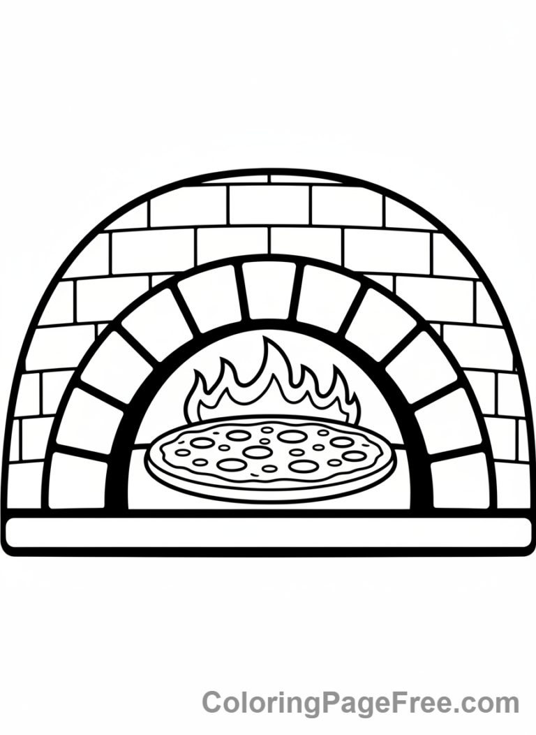 Traditional brick pizza oven coloring page
