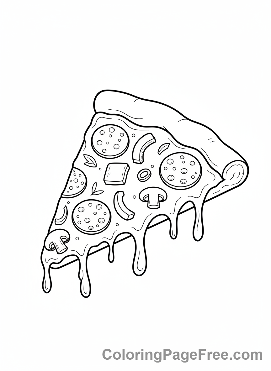 Pizza coloring page - Pizza Slice Close-up