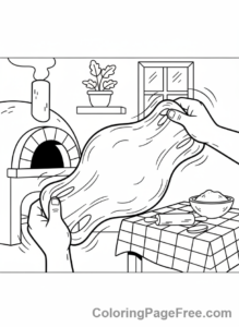 Pizza coloring page - Stretching Pizza Dough