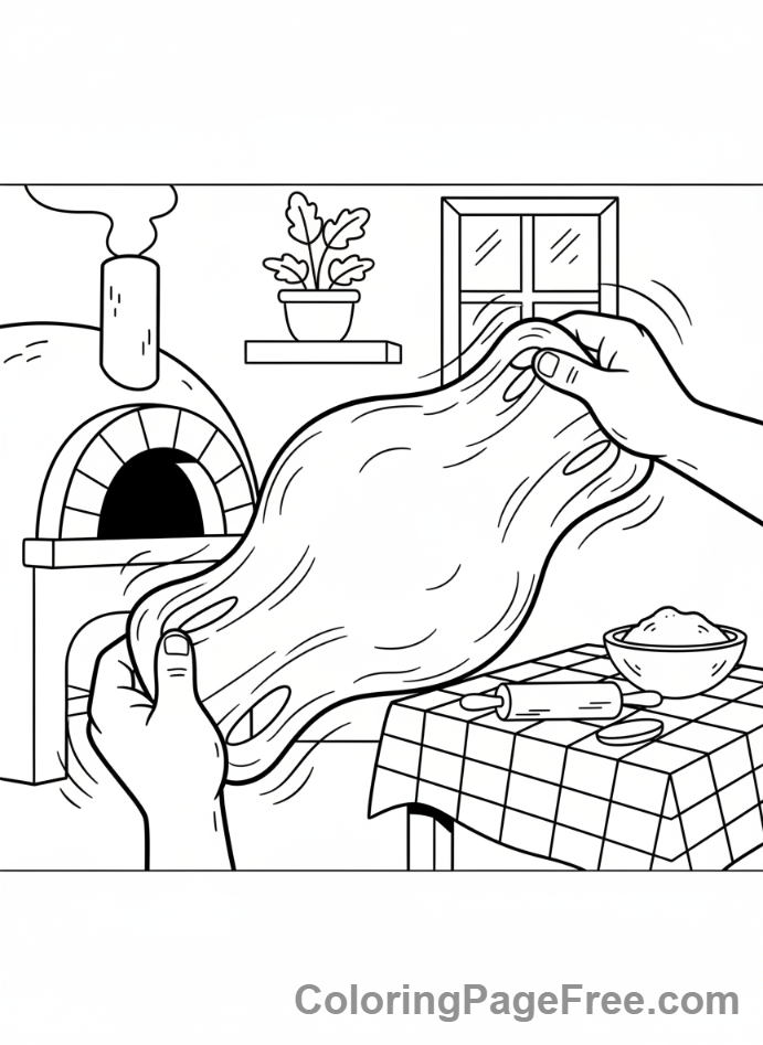 Pizza coloring page - Stretching Pizza Dough