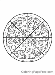 Pizza coloring page - Whole Pizza Top View