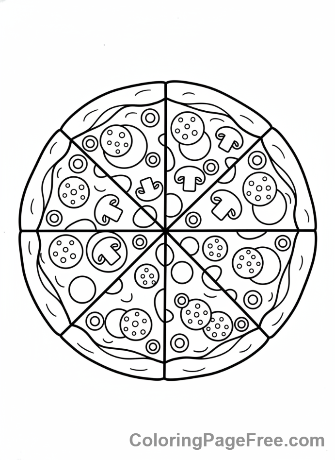 Pizza coloring page - Whole Pizza Top View