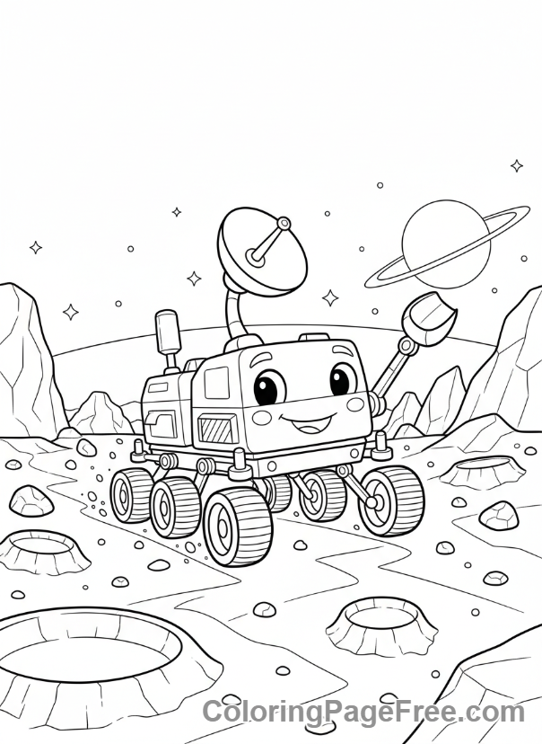 Planets coloring page - Mars rover exploring