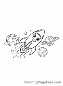 Planets coloring page - Rocket flying planets