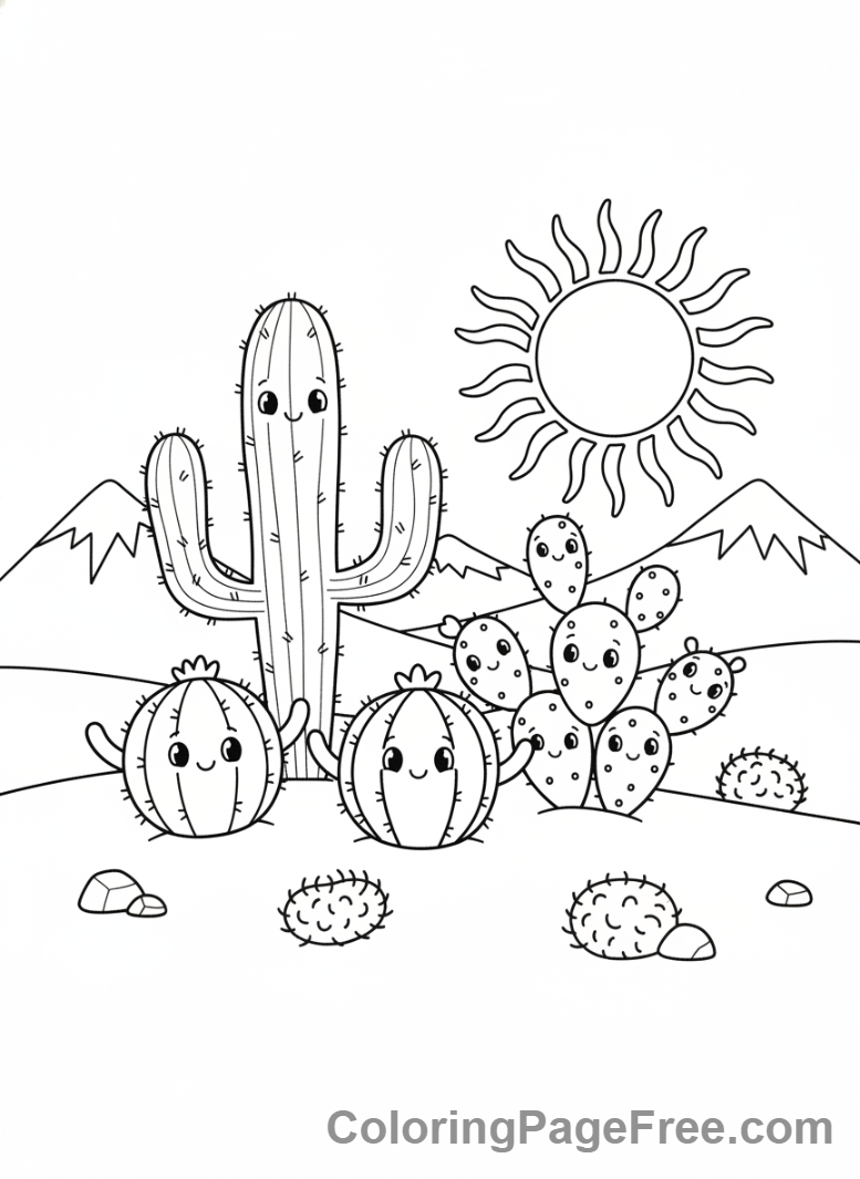 Plants coloring page - Cactus desert group