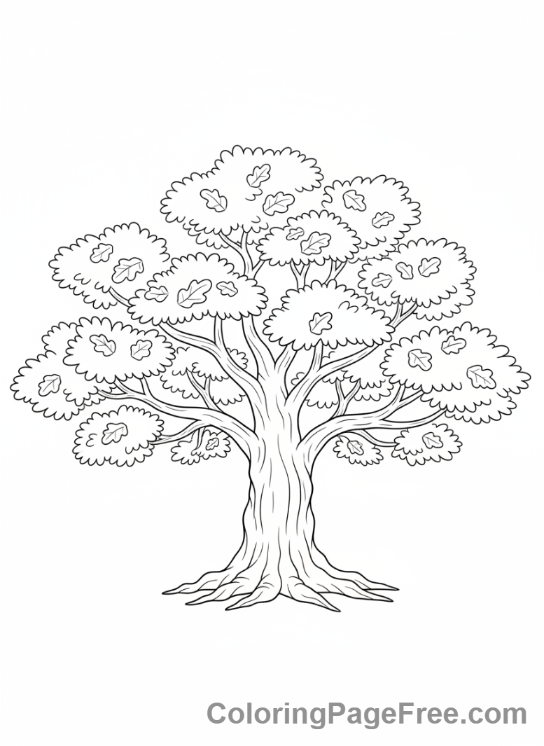 Plants coloring page - Majestic oak tree