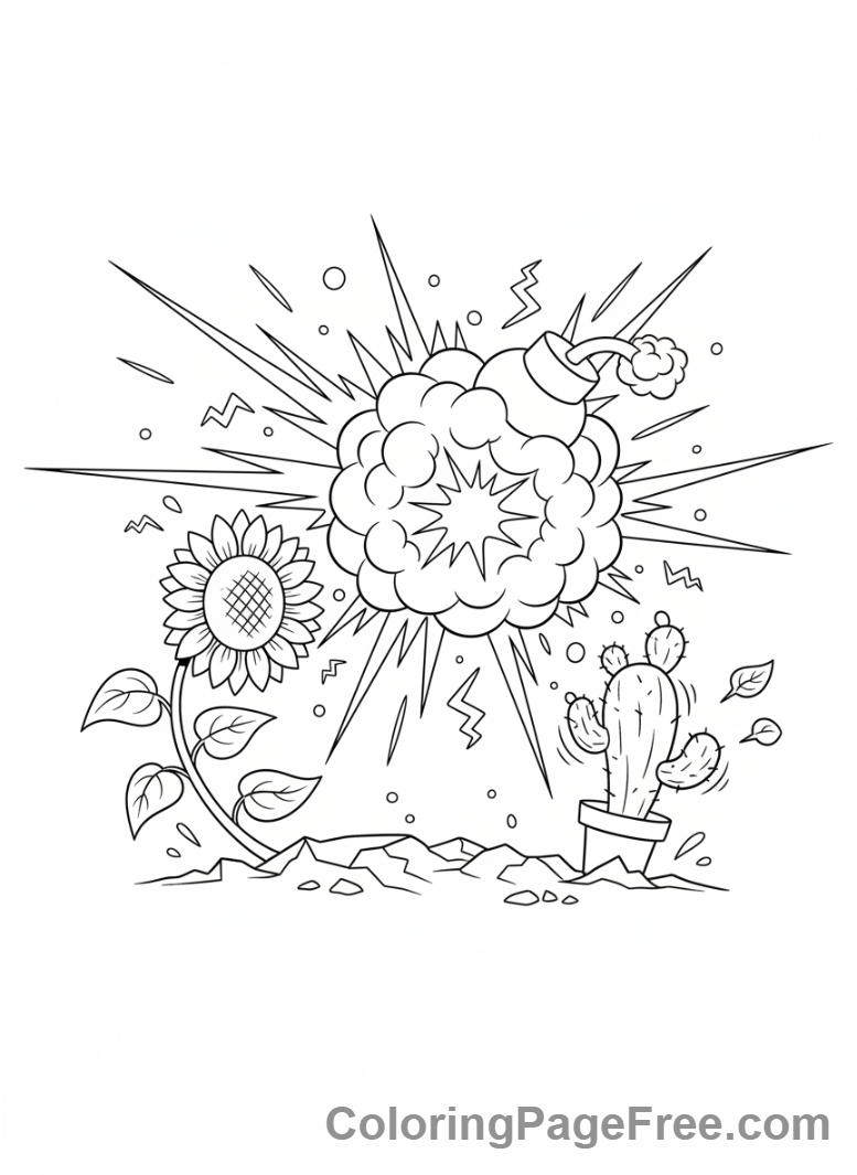 Plants Vs Zombies coloring page - Cherry Bomb explosion
