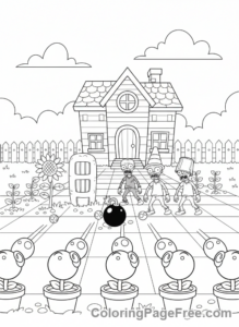 Plants Vs Zombies coloring page - Garden battle scene