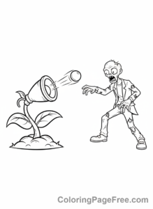 Plants Vs Zombies coloring page - Peashooter shooting zombie