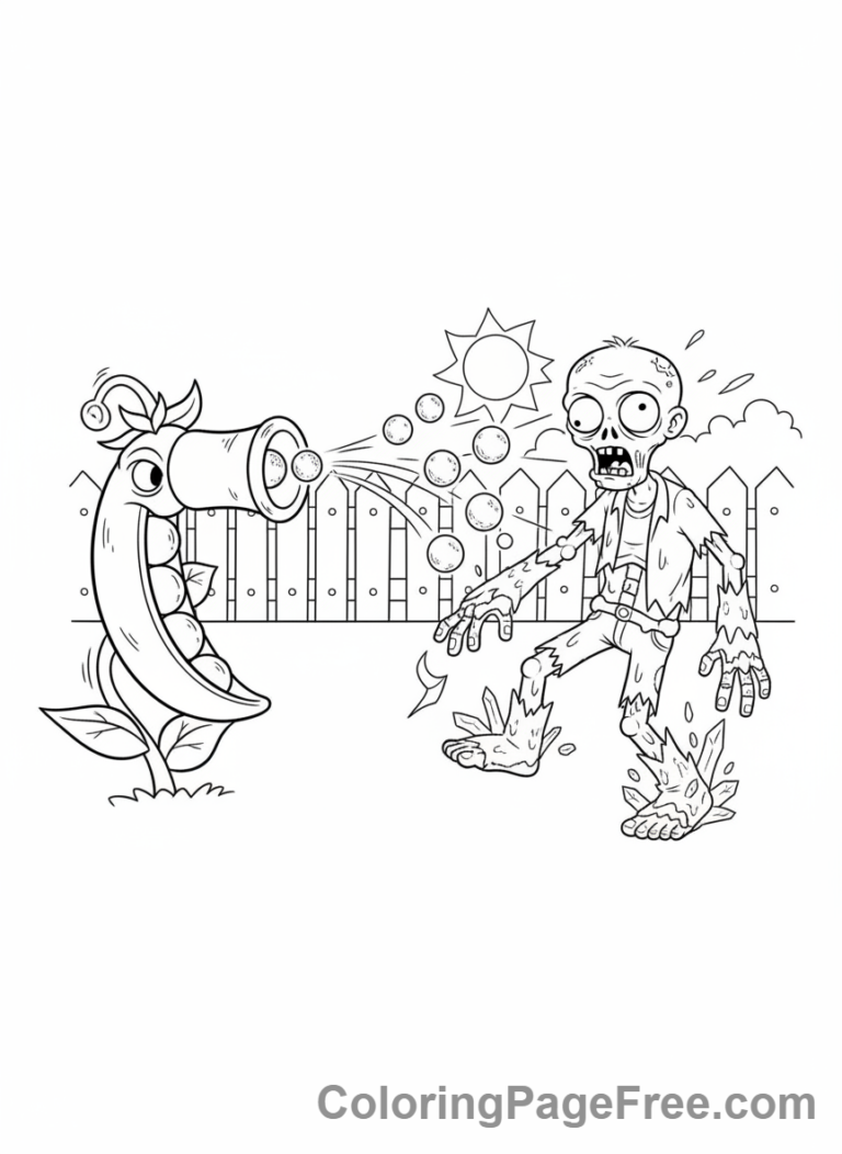 Plants Vs Zombies coloring page - Snow Pea freezing zombie