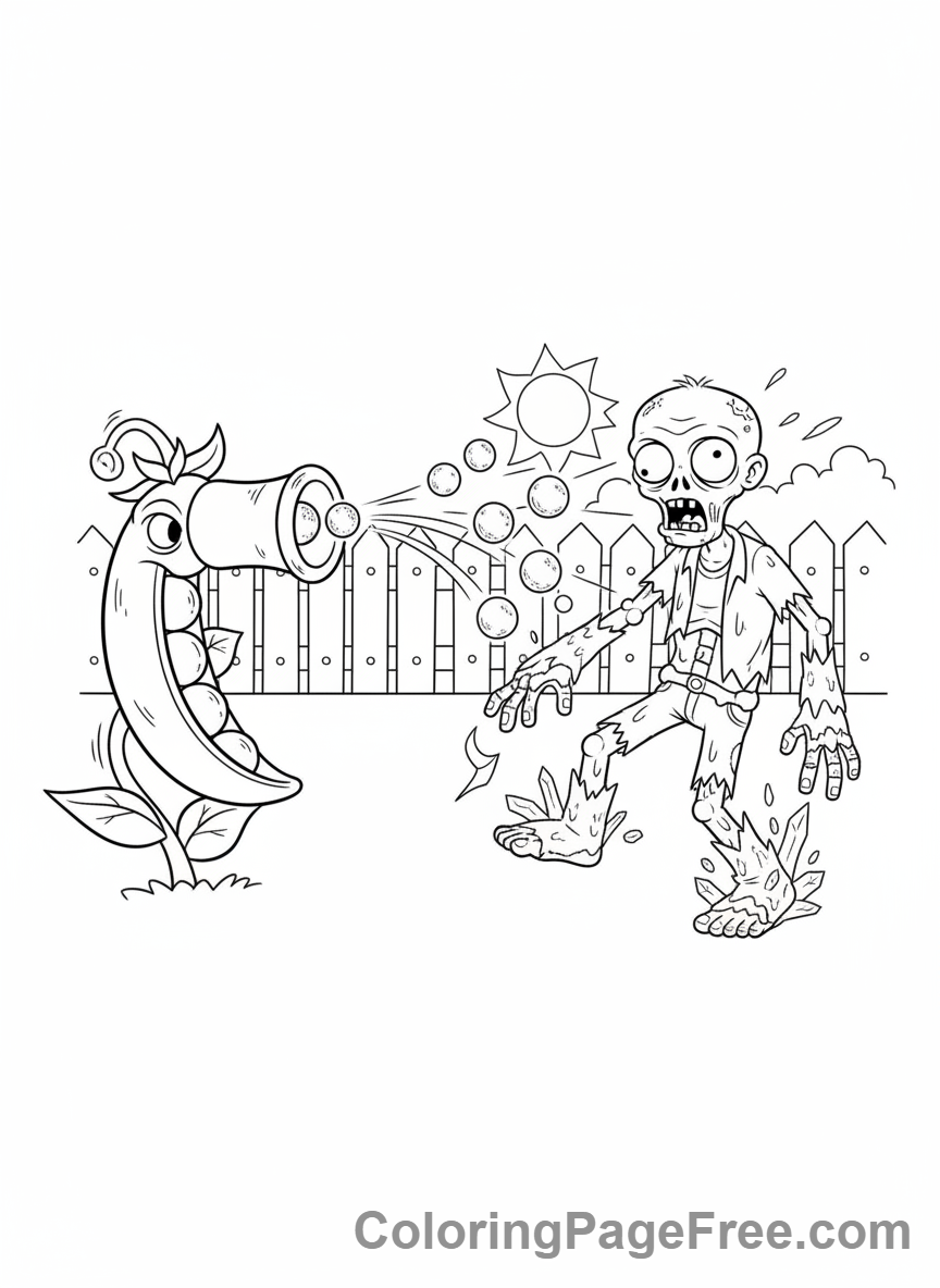 Plants Vs Zombies coloring page - Snow Pea freezing zombie