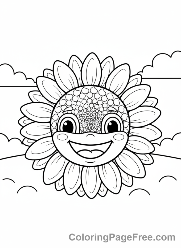 Plants Vs Zombies coloring page - Sunflower happy close-up