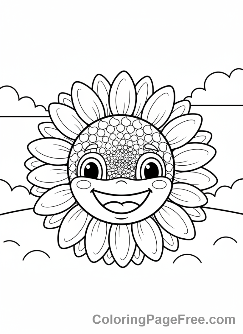 Plants Vs Zombies coloring page - Sunflower happy close-up