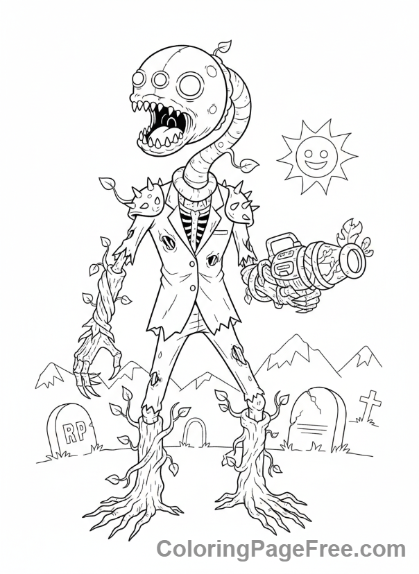 Plants Vs Zombies coloring page - ZomBotany Zombie detailed