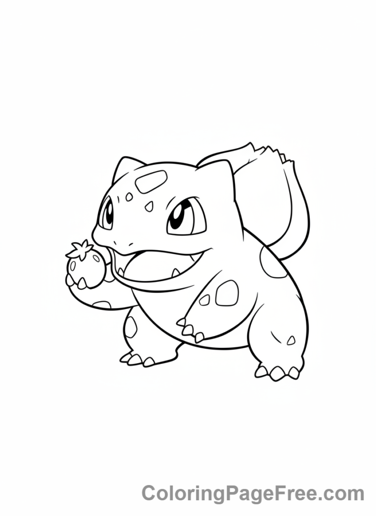 Pokemon coloring page - Bulbasaur eating berry