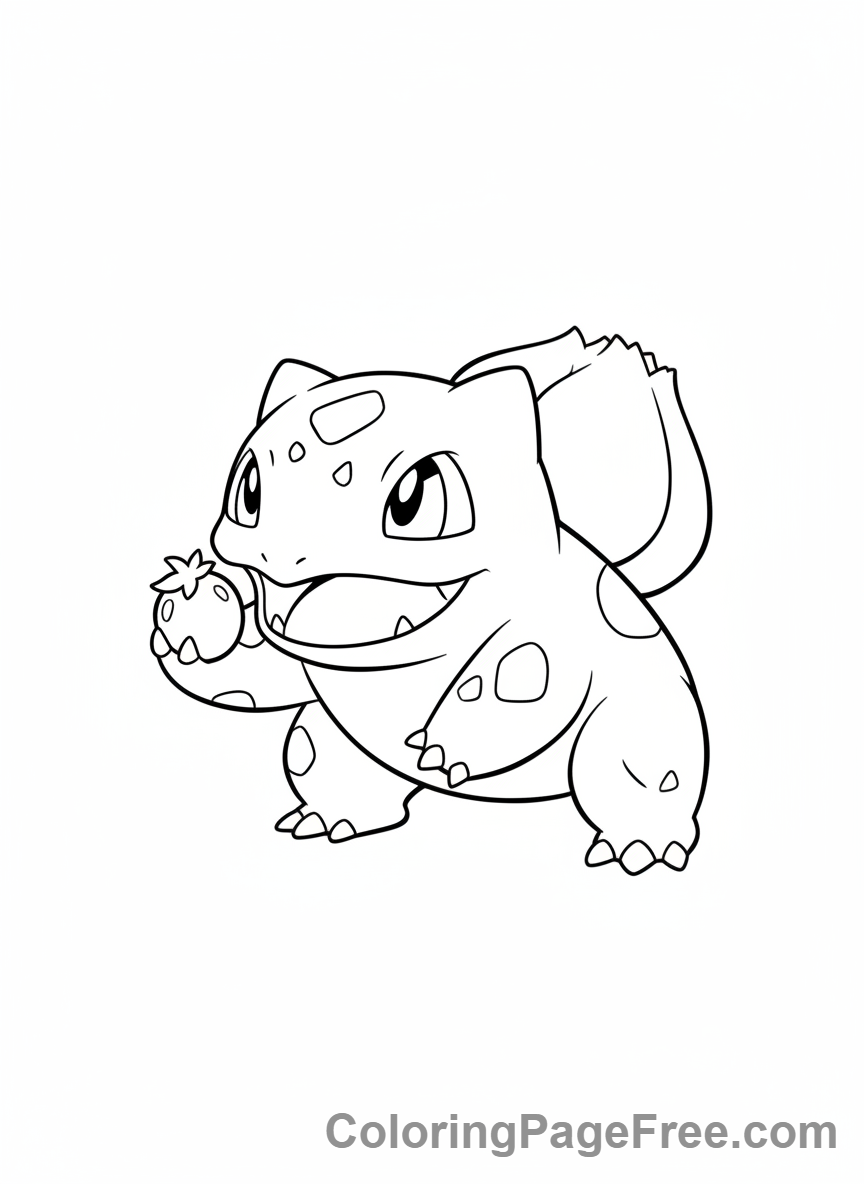 Pokemon coloring page - Bulbasaur eating berry