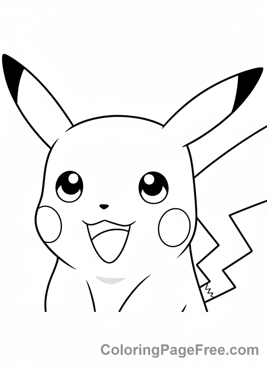 Pokemon coloring page - Pikachu close-up happy