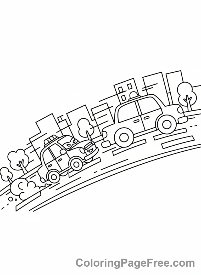 Police Car coloring page - Police car chasing fun