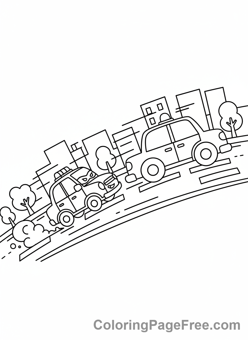 Police Car coloring page - Police car chasing fun