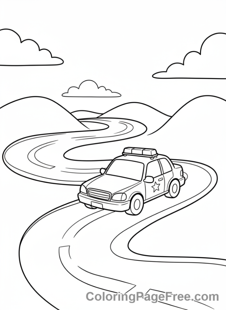 Police Car coloring page - Police car curvy road