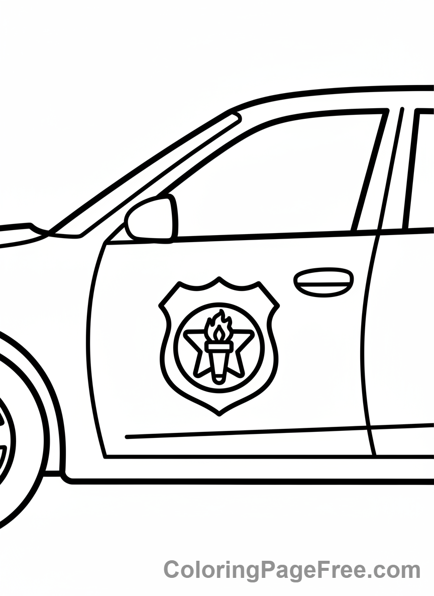Police car door badge close up coloring page